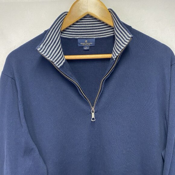 Brooks Brothers Supima Cotton 1/4 Zip Mock Neck Pullover Sweater Men Large Navy - Picture 12 of 13